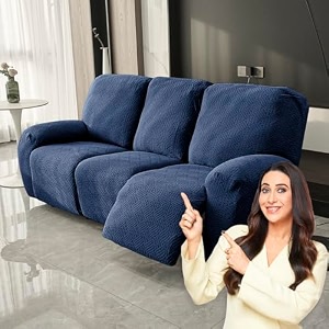 hokipo premium 170gsm jacquard 1 seater recliner sofa cover navy blue ar-5360-nblu