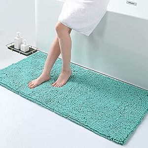 hokipo chenille microfiber rectangular bathroom mats for home 45x60 cm turquoise ar3797