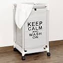 HOKIPO Laundry Basket with Wheels, Hamper, Grey, Keep Calm Print