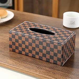 hokipo leatherette tissue holder brown checks ar4081-d2