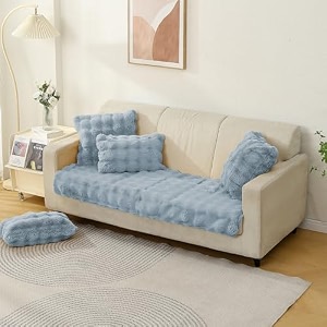 hokipo 39furhug39 luxury faux rabbit fur anti slip sofa seat mat for 2 seater with 2 arm cover charm blue ar-5013-bl  ar-5149-bl2
