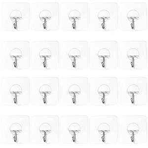 hokipo magic sticker series adhesive hooks for heavy items - load capacity 5 kg pack of 20 model - ar347520 silver and clear