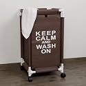 HOKIPO Laundry Basket with Wheels, Hamper, Brown, Keep Calm Print