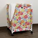 HOKIPO Laundry Basket with Wheels, Hamper, Multicolour, Floral Pink