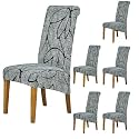 HOKIPO 140 GSM High Back Chair Cover Set of 2, Beige Abstract Geometry