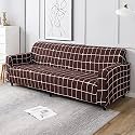 HOKIPO Polyester Blend Elastic Stretchable Universal Sofa Cover 4 Seater (Ar-4280-E8, Brown)