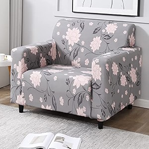 hokipo polyester blend stretchable elastic cover for sofa 1 seater ar-4277-e11 grey