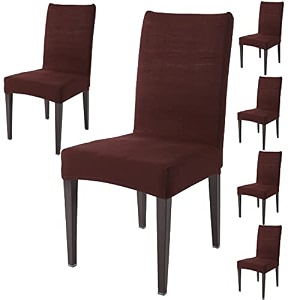 hokipo polyester blend stretchable elastic dining chair cover - dark brown ar-4075-d16 set of 6