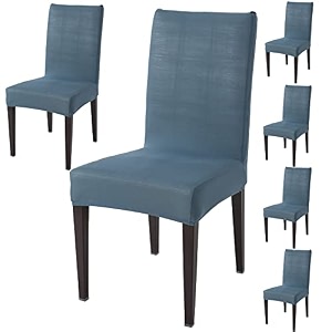 hokipo stretchable dining chair cover set of 6 washable slip covers ar-4075-d56 polyester blend