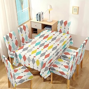 hokipo elastic dining chair covers set of 6 with matching tablecloth rhombus multicolor ar-4803-d1