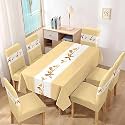 HOKIPO Polyester Stretchable Set of 6 Dining Chair Cover with Matching Tablecloth, Chirping Birds Beige (AR-4803-D8), Rectangular