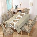 HOKIPO Polyester Set of 6 Chair Covers with Matching Rectangular Tablecloth, Mandala Sand Brown (AR-4803-D3)