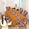 HOKIPO Polyester Elastic Dining Chair Covers Set of 4 with Matching Rectangular Tablecloth, Parallelogram Ochre Brown (AR-5359-D9)