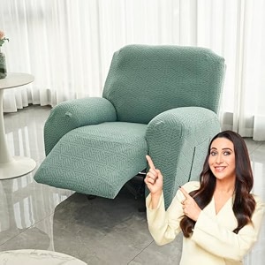 hokipo premium 170gsm jacquard 1 seater recliner sofa cover green ar-5360-gr