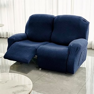 hokipo premium 170gsm jacquard 2 seater recliner sofa cover navy blue ar-5361-nblu