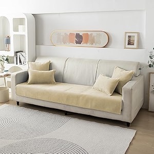 hokipo premium chenille anti slip sofa cover mat 2 seater beige ar-5147-bge