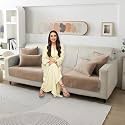 HOKIPO Premium Chenille Anti Slip 3 Seater Sofa Mat, Sand Brown (NEW2-AR-5148-SBR)