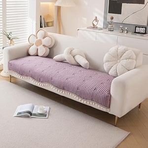 hokipo premium dutch velvet sofa cover mat with frill  make your own sofa cover set mat length 90d x 220l cm wisteria lilac ar-5741-pr