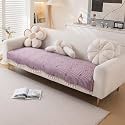 HOKIPO Premium Dutch Velvet Sofa Cover Mat with Frill | Make Your Own Sofa Cover Set, Mat Length 90(D) x 220(L) cm, Wisteria Lilac (AR-5741-PR)