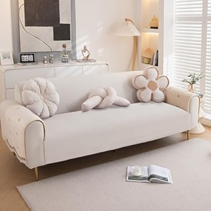 hokipo premium dutch velvet anti-slip armrest cover for sofa 1 pair gentle cream ar-5742-crm2