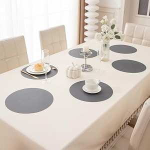hokipo premium faux leather dining table round mats heat resistant leak and waterproof non slip dinner mats 6 pcs anchor grey ar-5192-dgry6