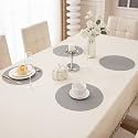 HOKIPO Faux Leather Round Placemats Set of 4 Dining Table Mats, Moon Grey