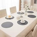 HOKIPO Premium Faux Leather Dining Table Round Mats, Heat Resistant Leak and Waterproof Non Slip Dinner Mats, 6 Pcs, Anchor Grey (AR-5192-DGRY*6)