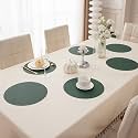 HOKIPO Premium Faux Leather Dining Table Round Mats, Heat Resistant Leak and Waterproof Non Slip Dinner Mats, 6 Pcs, Juniper Green (AR-5192-DGRN*6)