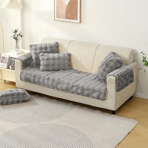 hokipo 39furhug39 premium faux rabbit fur anti slip sofa cover mat with 2 armrest cover 1 seater cool grey ar-5010-gry  ar-5149-gry2