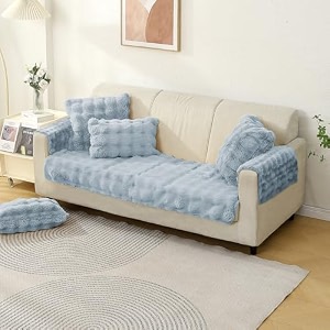 hokipo 39furhug39 premium faux rabbit fur anti slip sofa cover mat with 2 armrest cover 1 seater charm blue ar-5010-bl  ar-5149-bl2