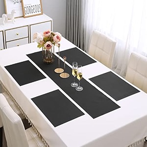 hokipo pvc 4 placemats with table runner dining table mats black