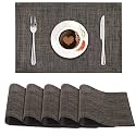 HOKIPO PVC Placemats Set of 6 Table Mats, 45x30 cm, Textured Brown Black