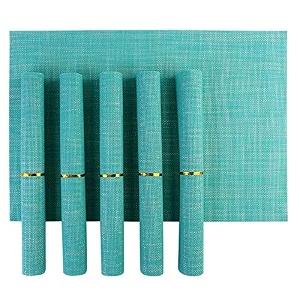 hokipo pvc placemats set of 6 dining table mats 45x30 cm blue