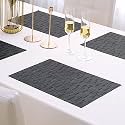 HOKIPO PVC Placemats Set of 4 Dining Table Mats, 45x30 cm, Textured Black