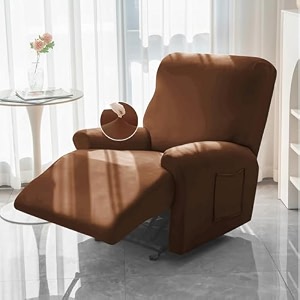 hokipo recliner stretch sofa slipcover 1 seater fully covered 4-piece set machine washable furniture protector with elasticity for kids pet brown new-4740-br