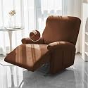 HOKIPO Recliner Stretch Sofa Slipcover 1 Seater Fully Covered 4-Piece Set Machine Washable Furniture Protector with Elasticity for Kids Pet, Brown (NEW-4740-BR)