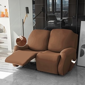 hokipo serenesolids 140 gsm stretchable recliner cover for 2 seater brown
