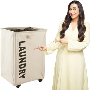 hokipo rolling laundry clothes basket with wheels ar-4858-crm laundry trolley