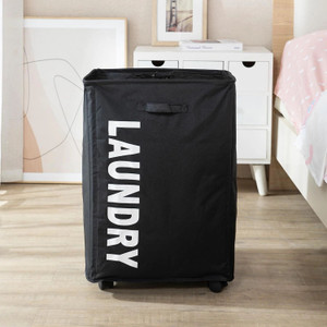 hokipo rolling laundry clothes basket with wheels ar-4858-blk laundry trolley