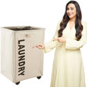 HOKiPO Rolling Laundry Clothes Basket With Wheels, (AR-4858-CRM), Laundry Trolley