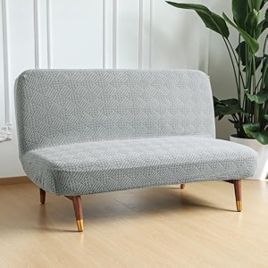 hokipo spandex jacquard armless sofa cover for folding sofa bed stretchable futon slipcover elastic sofa cum bed protector washable easy fit amp stylish design medium light grey ar-6035-lgry