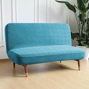 hokipo spandex jacquard armless sofa cover for folding sofa bed stretchable futon slipcover elastic sofa cum bed protector washable easy fit amp stylish design large turquoise ar-6036-trq