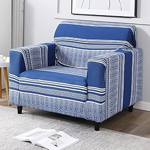 hokipo stretchable elastic couch cover 1 seater ar-4277-e12polyester blend blue