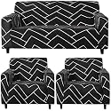 HOKIPO Sofa Cover 1 Seater Fully Covered, Stone Grey Lines