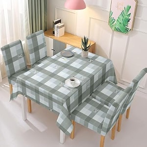 hokipo rectangular polyester elastic dining chair covers set of 4 with matching tablecloth checks grey ar-5359-d12