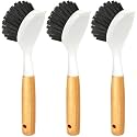 Holikme 3 Pack Dish Brush with Bamboo Handle Cleaning Brush,Black
