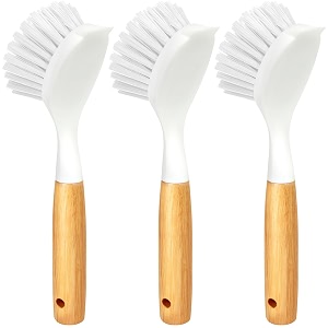 holikme 3 pack dish brush with bamboo handle cleaning brushwhite