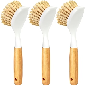 holikme 3 pack dish brush with bamboo handle cleaning brushyellow
