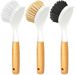 holikme 3 pack dish brush with bamboo handle cleaning brushwhite black