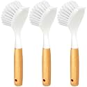 Holikme 3 Pack Dish Brush with Bamboo Handle Cleaning Brush,White